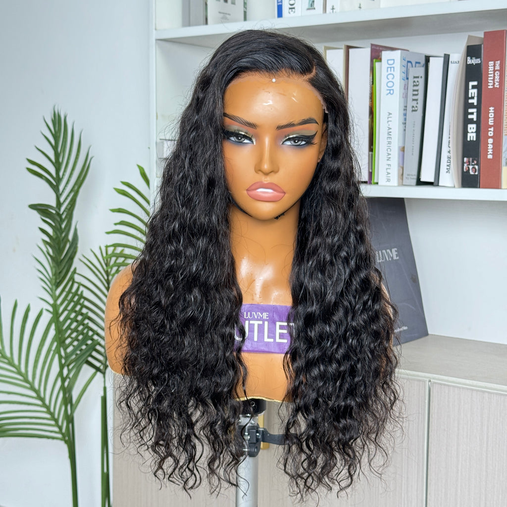 Outlet | Natural Black Water Wave Glueless 5x5 Closure Lace Wig Pre-cut Lace-01