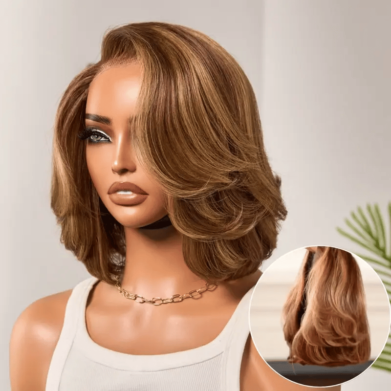 Worth | Toffee Brown Mix Blonde Layered Cut Glueless Bob Wig-15