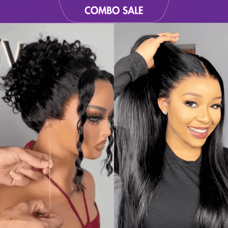 2 For 1 |  13x4 Frontal Lace Glueless Long Straight Wig + Glueless 360 Lace Super Natural Hairline Water Wave Free Part Wig-01