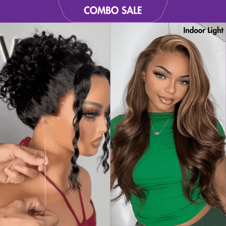 2 For 1 |  Honey Blonde Highlight Bouncy Loose Body Wave Glueless 13x4 Frontal Lace Wig + Glueless 360 Lace Super Natural Hairline Water Wave Free Part Wig-01