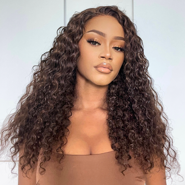 OUTLET | Brown Water Wave Glueless 5x5 Closure Lace Long Curly Wig-05