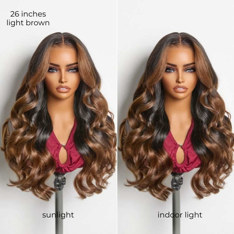 NatureMAX™ 200% Density Glueless 13x4 HD Lace Front Wig Ombre Brown Loose Wave Human Hair Wig Pre-Cut Lace Flexi-Fit Drawstring Cap-07