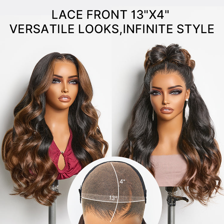 NatureMAX™ 200% Density Glueless 13x4 HD Lace Front Wig Ombre Brown Loose Wave Human Hair Wig Pre-Cut Lace Flexi-Fit Drawstring Cap-03