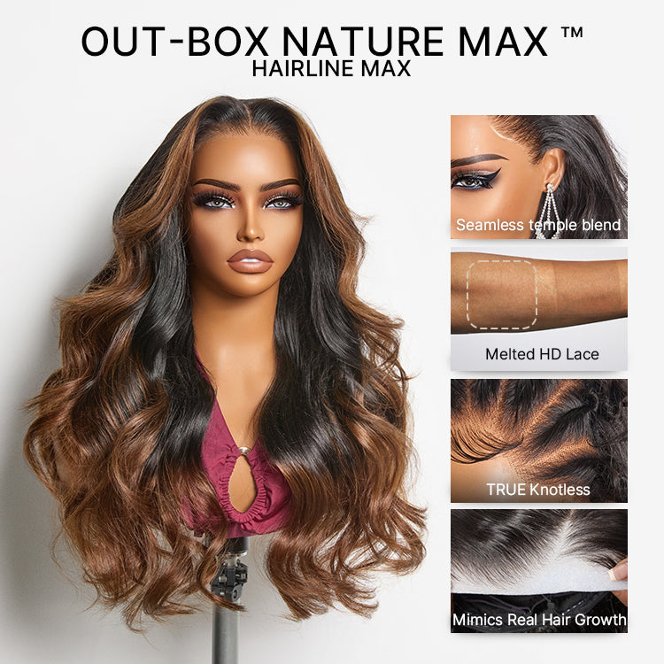 NatureMAX™ 200% Density Glueless 13x4 HD Lace Front Wig Ombre Brown Loose Wave Human Hair Wig Pre-Cut Lace Flexi-Fit Drawstring Cap-02