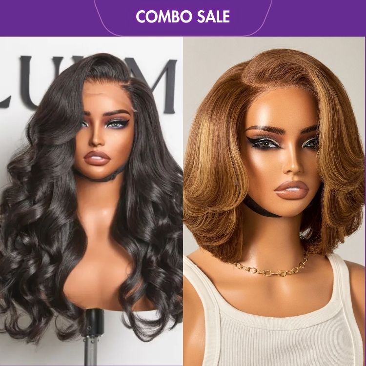 2 For 1 | Body Wave Glueless 7x6 Frontal HD Lace Long Wig+Design Toffee Brown Mix Blonde Layered Cut Glueless 5x5 Closure Lace Bob Wig-01
