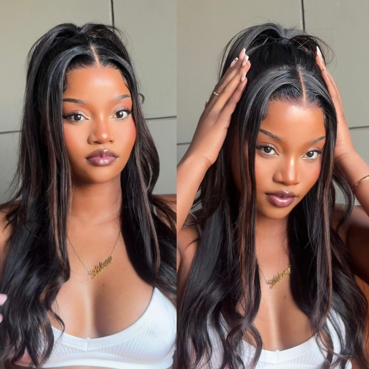 [sihle_moye]'s Special Link PreMax Wigs | Ultra Natural Hairline Brown Highlight & Natural Black Silky Straight Glueless 13x4 Frontal Lace Long Wig Pre-Cut Lace-01