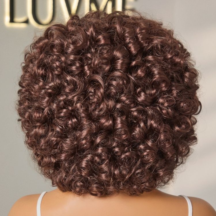 180% Density ReadytoGo Chestnut Brown Fluffy Rose Curl 12 inches Short Wig With Bangs 100% Human Hair-05