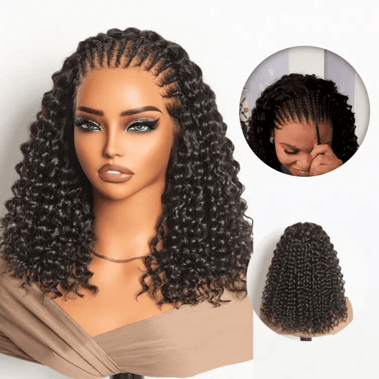 Readitress™ Knotless Fulani Braids Deep Wave Glueless Ear-to-ear 13x4 Frontal HD Lace Wig Human Hair-08