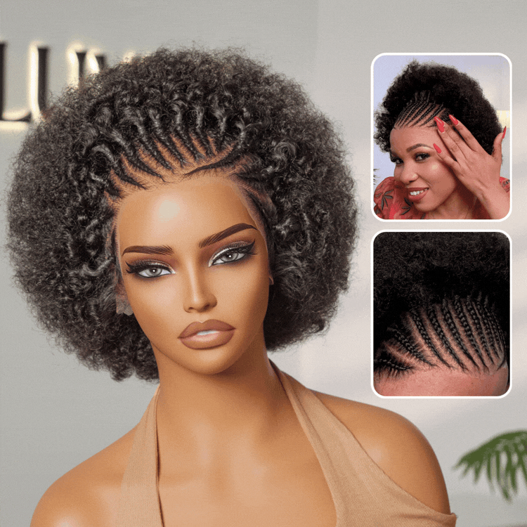 Special Price | 170% Density ReadytoGo Knotless Fulani Braids Natural Afro Glueless 13x4 Frontal Lace Wig 100% Human Hair Wig I Pre-cut Lace & Pre-Bleached-01