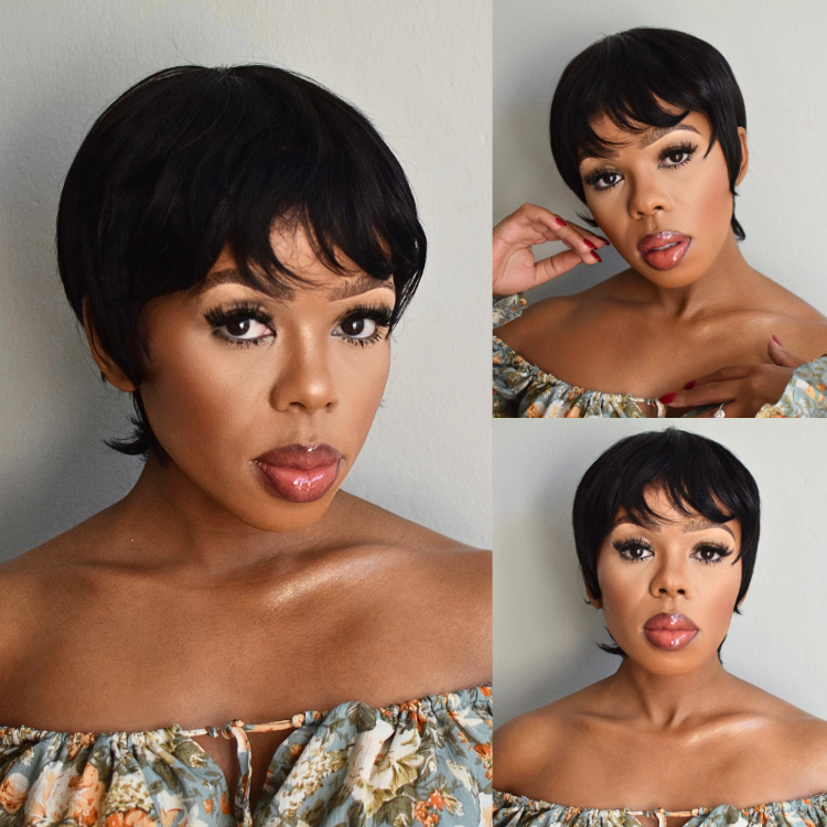 [snenhlanhla__m]'s Special Link Throw On & Go Short Cut with Bangs Wig Ultra Comfort Cotton Cap Glueless Wig Hair Loss Friendly-01