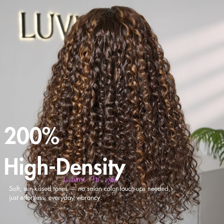 [millymashile]'s Special Link VolumeMAX™ 200% Density Brown Highlights Flexi-Fit Invisi Drawstring Cap Glueless 360 Lace Super Natural Hairline Water Wave Free Part 100% Human Hair Wig-06