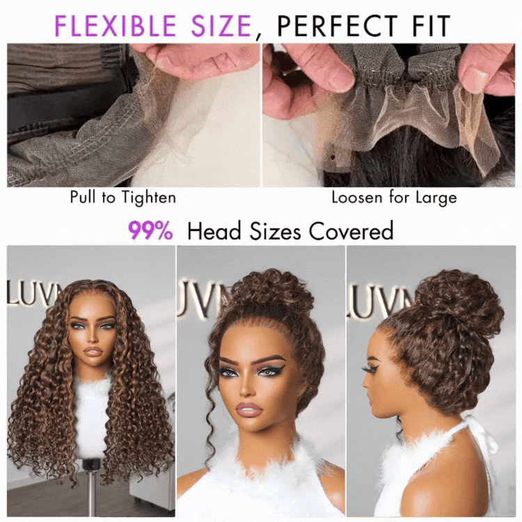 [innosadiki]'s Special Link VolumeMAX™ 200% Density Brown Highlights Flexi-Fit Invisi Drawstring Cap Glueless 360 Lace Super Natural Hairline Water Wave Free Part 100% Human Hair Wig-08