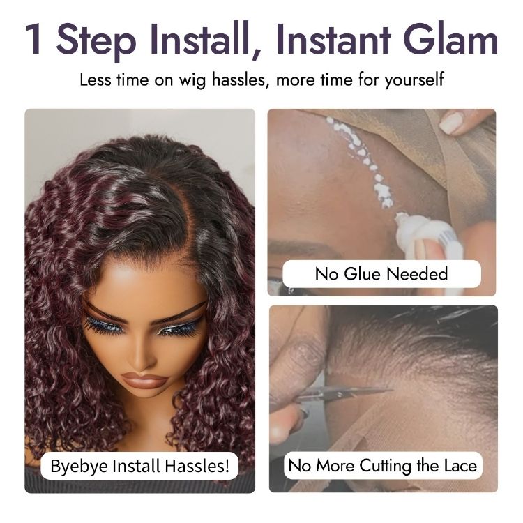 PreMax Wigs | ReadytoGo Beginner Friendly Ombre Burgundy 200% Density Glueless 5x5 Closure Lace HD Lace 14 inches Curly Wig-05