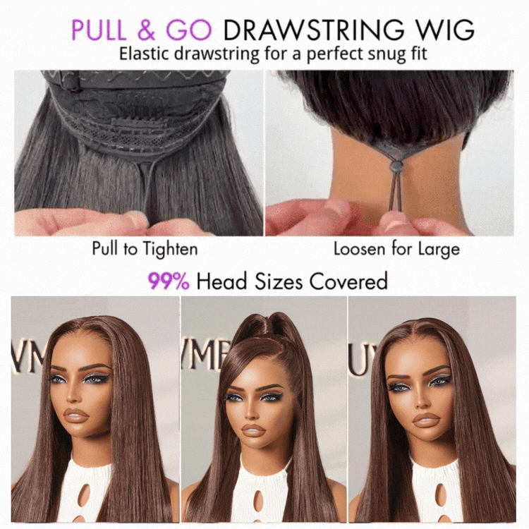 PreMax Wigs - Flexi-Fit Silky Straight Invisi Drawstring Cap Chestnut Brown Glueless 13x4 Frontal Lace Human Hair Wig Pre-Cut Lace-04