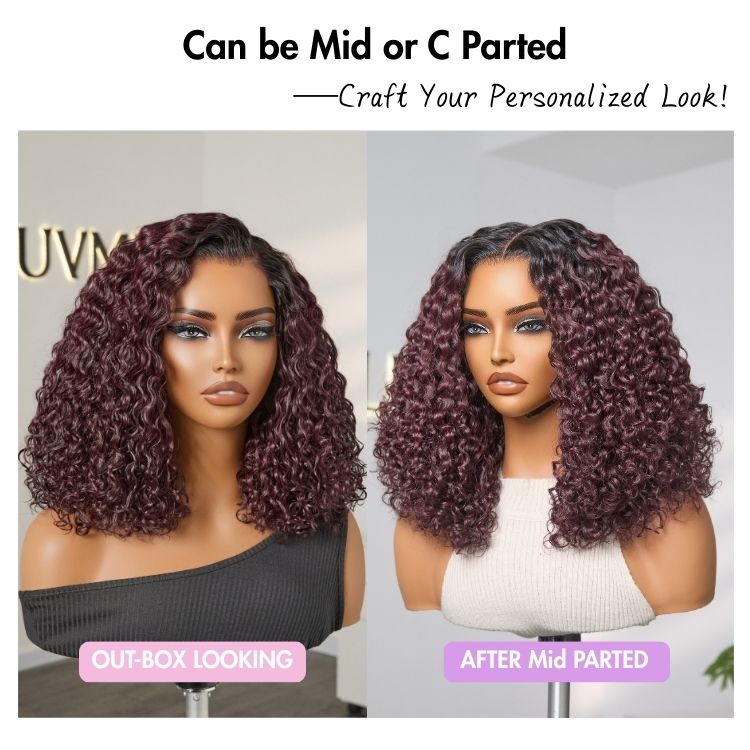 PreMax Wigs | ReadytoGo Beginner Friendly Ombre Burgundy 200% Density Glueless 5x5 Closure Lace HD Lace 14 inches Curly Wig-04