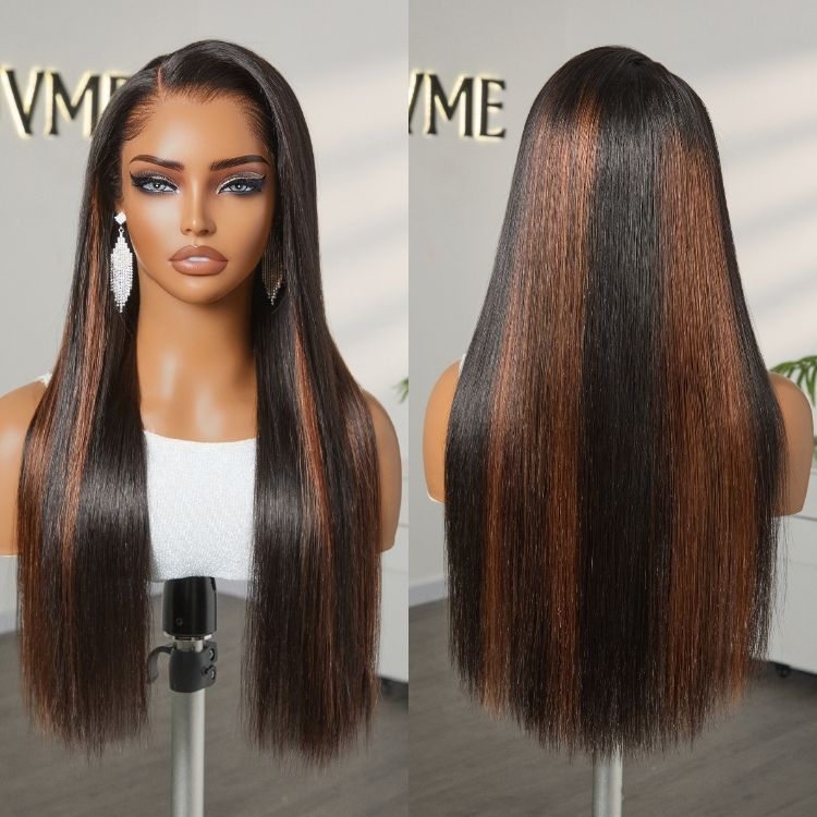 [mrsmo_official]'s Special Link Pre-do Lagos Hairline Flexi Fit Invisi Drawstring Cap Natural Black & Copper Ombre Highlights Silky Straight Glueless 13x4 Frontal HD Lace Wig Pre-Cut Lace-09