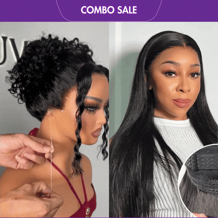 2 For 1 | Glueless 360 Lace Super Natural Hairline Water Wave Free Part Wig+Flexi-Fit Silky Straight Invisi Drawstring Cap Regular Lace Glueless 13x4 Frontal Lace Human Hair Wig-01
