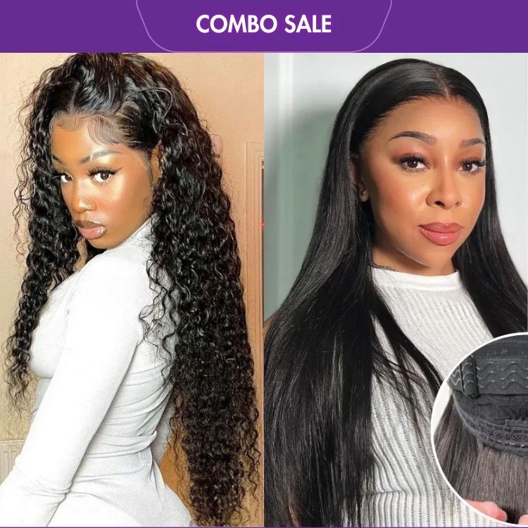 2 For 1 | PreMax 180% Density Water Wave Glueless Flexi-Fit Drawstring 13x4 Frontal Lace Fluffy Curly Wig+Flexi-Fit Silky Straight Invisi Drawstring Cap Regular Lace Glueless 13x4 Frontal Lace Human Hair Wig-01