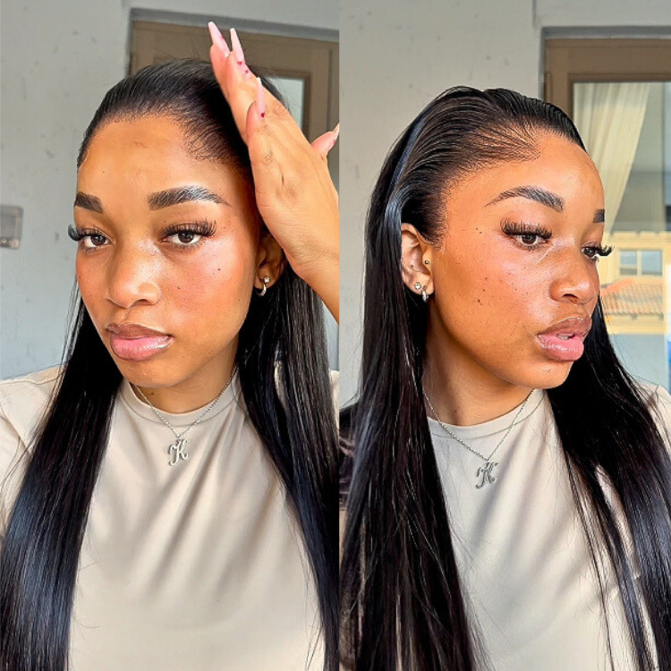 [khannnyiii]'s Special Link NatureMAX™ Pre-do Lagos Hairline Flexi Fit Invisi Drawstring Cap Natural Black & Copper Ombre Highlights Silky Straight Glueless 13x4 Frontal HD Lace Wig Pre-Cut Lace-01