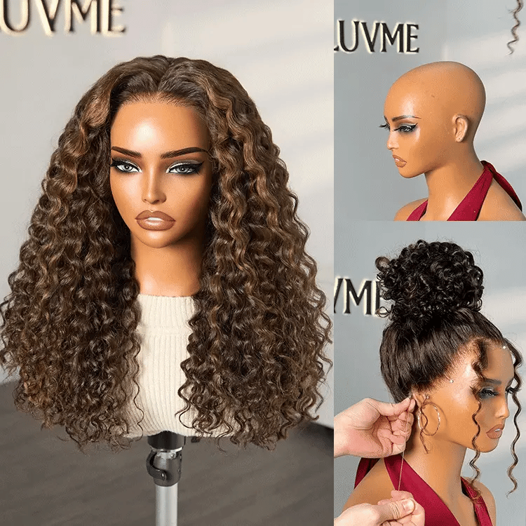 [innosadiki]'s Special Link VolumeMAX™ 200% Density Brown Highlights Flexi-Fit Invisi Drawstring Cap Glueless 360 Lace Super Natural Hairline Water Wave Free Part 100% Human Hair Wig-02