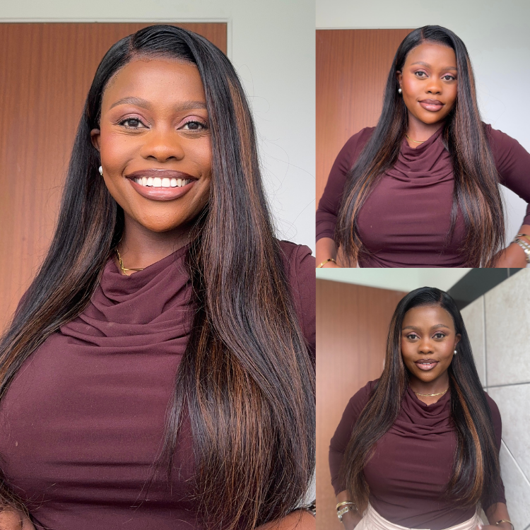 [zona_davani]'s Special Link PreMax Wigs | Ultra Natural Hairline Brown Highlight & Natural Black Silky Straight Regular Cap & Drawstring Cap Glueless 13x4 Frontal Lace Long Wig Pre-Cut Lace-01