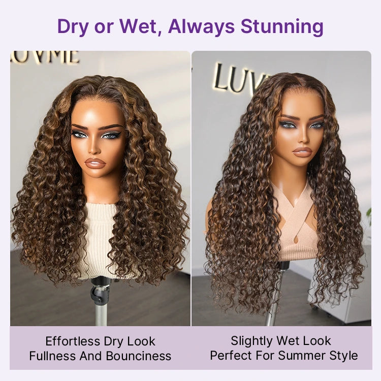 [mrs.minnie_m]'s Special Link PreMax Wigs | Flexi-Fit Invisi Drawstring Cap 360 Lace HD Lace Natural Black & Brown Highlights Water Wave Wig Pre-Cut Lace-10