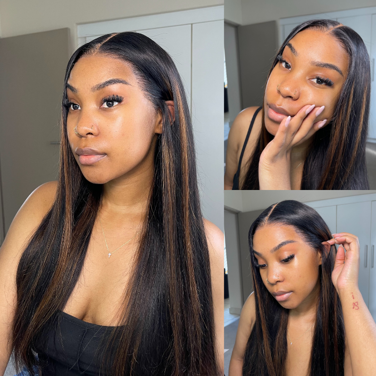 [vanessaablant]'s Special Link PreMax Wigs | Ultra Natural Hairline Brown Highlight & Natural Black Silky Straight Regular Cap & Drawstring Cap Glueless 13x4 Frontal Lace Long Wig Pre-Cut Lace-01