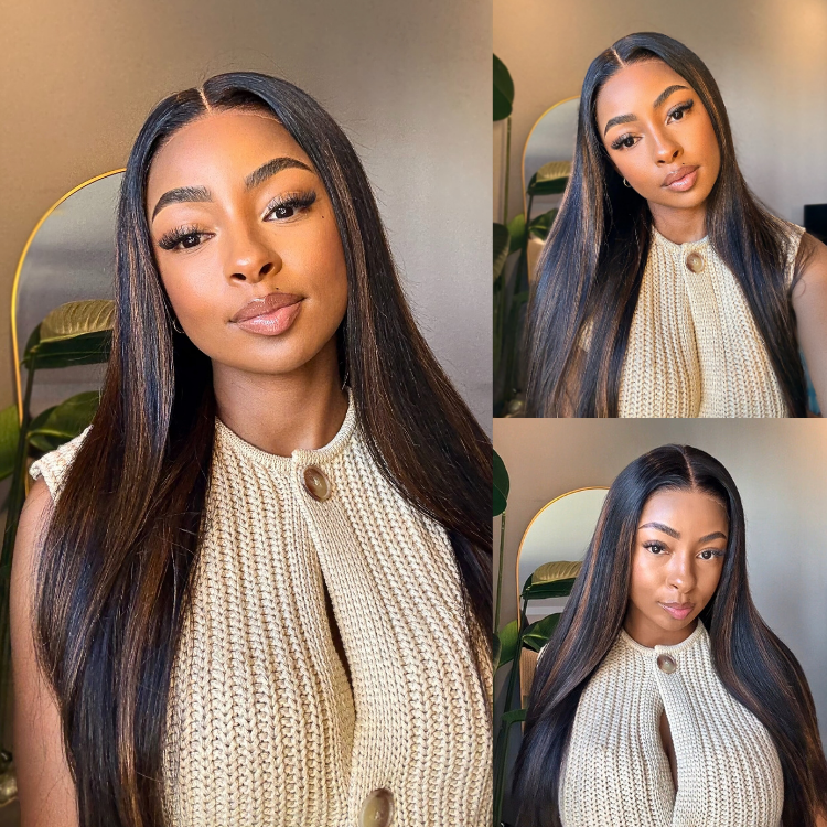 [mrsmo_official]'s Special Link PreMax Wigs | Ultra Natural Hairline Brown Highlight & Natural Black Silky Straight Regular Cap & Drawstring Cap Glueless 13x4 Frontal Lace Long Wig Pre-Cut Lace-01