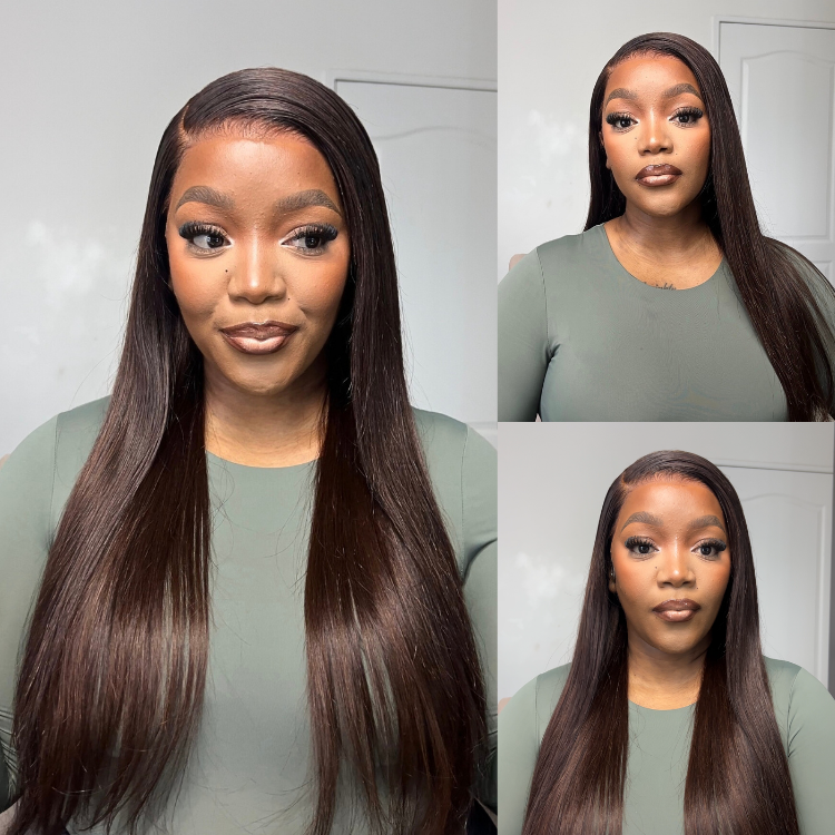 PreMax Wigs - Flexi-Fit Silky Straight Invisi Drawstring Cap Chestnut Brown Glueless 13x4 Frontal Lace Human Hair Wig Pre-Cut Lace-01