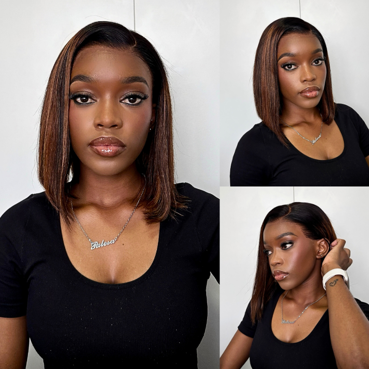 [palesakobelii]'s Special Link PreMax Wigs | Brown Highlight Silky Blunt Cut Bob Glueless Lace Wig With Pre-Bleached Pre-Plucked Pre-Cut Lace-01