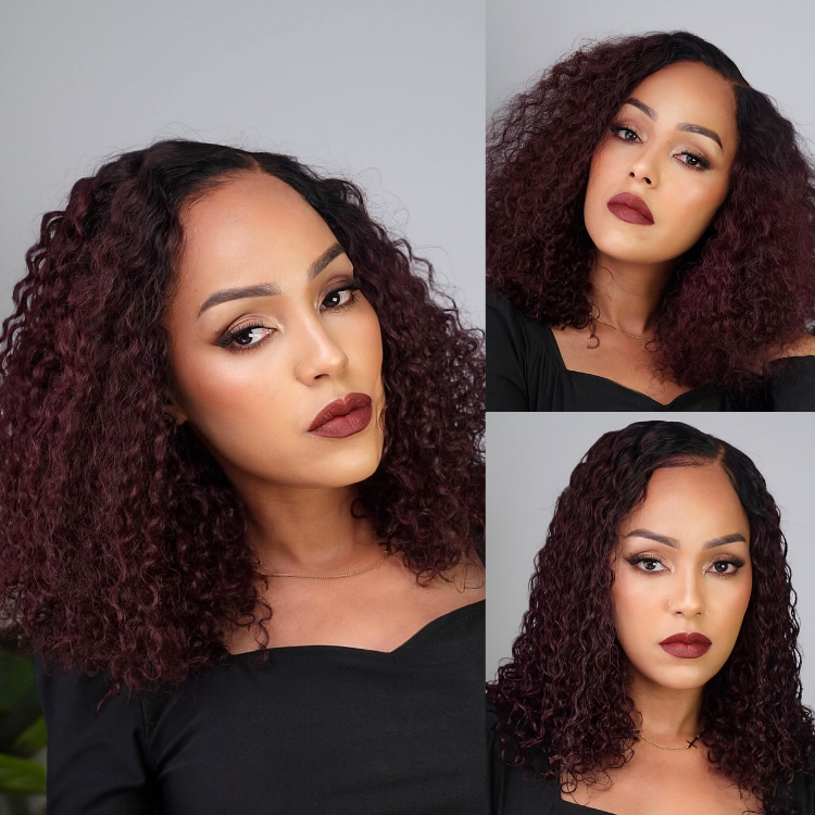 [morgantasneem]'s Special Link VolumeMAX™ 200% Density ReadytoGo Beginner Friendly Ombre Burgundy Glueless 5x5 Closure Lace HD Lace 14 inches Curly Wig-01