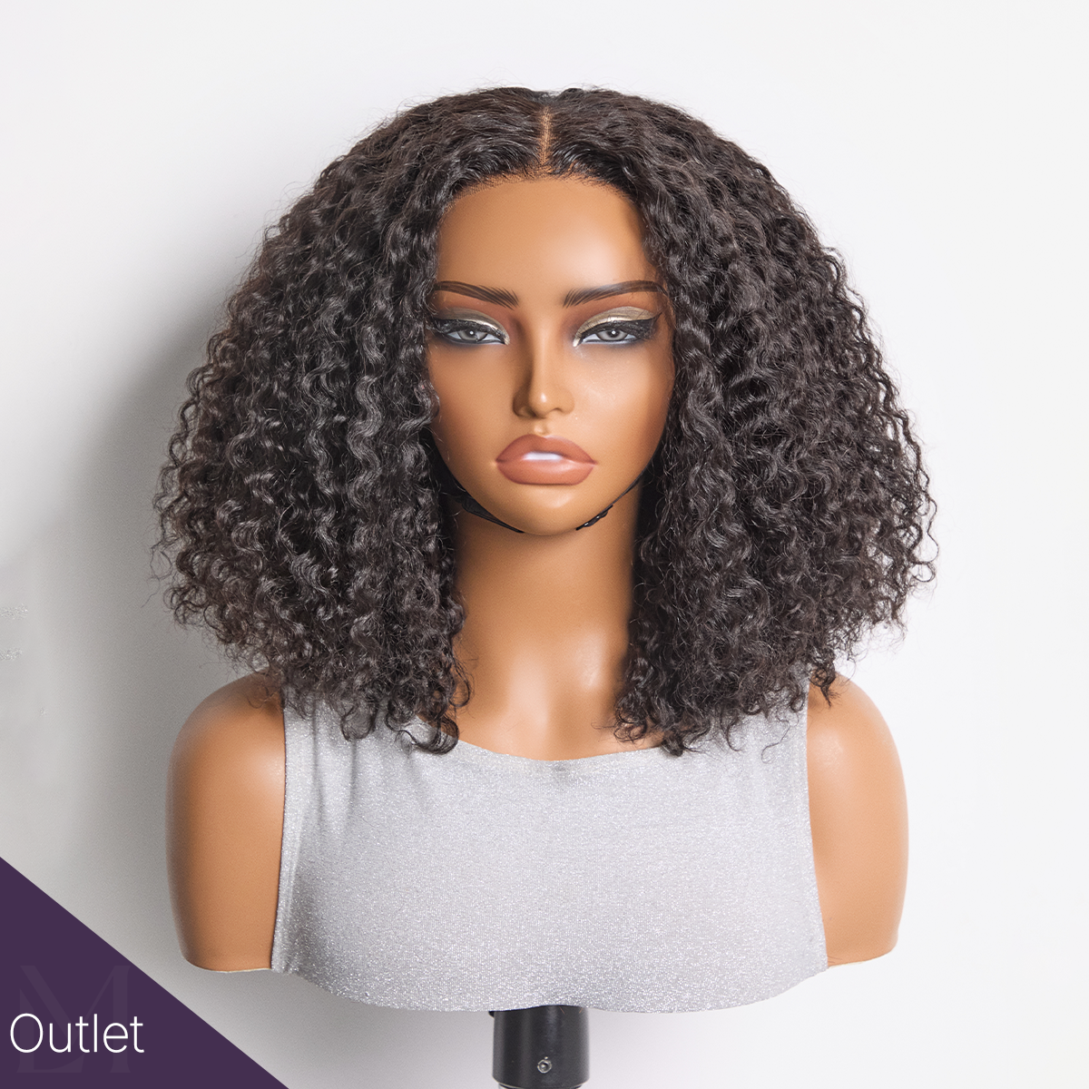 Outlet | Kinky Curly Natural Black Glueless 5x5 Closure Lace Wig-01