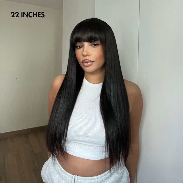 Worth | Breathable Cap Yaki Straight Ultra Natural Minimalist Lace Long Wig with Bangs-12