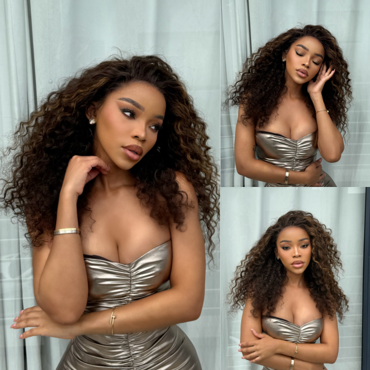 [faith.nketsi]'s Special Link VolumeMAX™ 200% Density Brown Highlights Flexi-Fit Invisi Drawstring Cap Glueless 360 Lace Super Natural Hairline Water Wave Free Part 100% Human Hair Wig-18