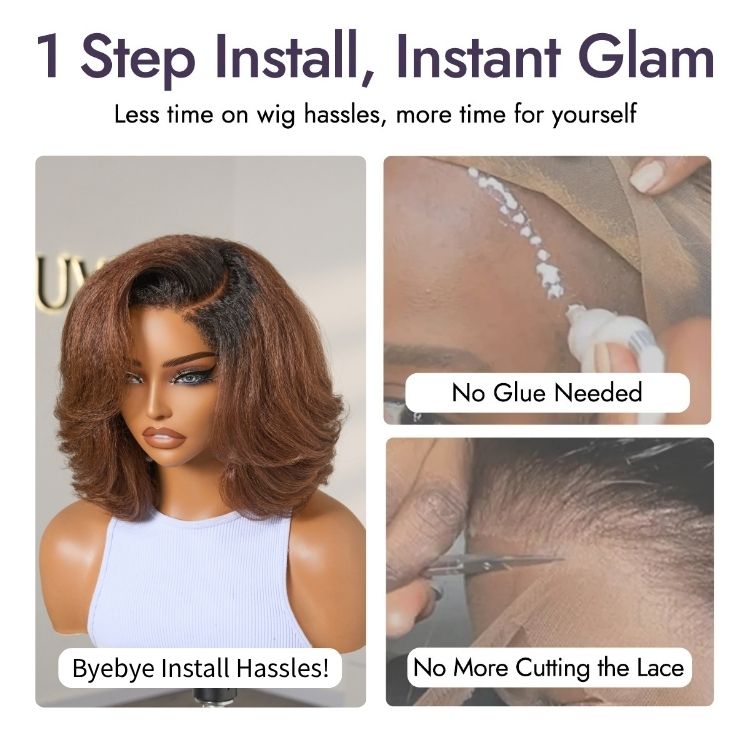 Atelier Custom Collection | 4C Edges | 180% Density Warm Reddish Brown Kinky Curly Bob Minimalist HD Lace Glueless Side Part Short Wig-04