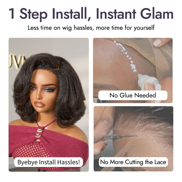 Atelier Custom Collection | 4C Edges | 170% Density Kinky Curly Bob Minimalist Lace Glueless Side Part Short Wig-04
