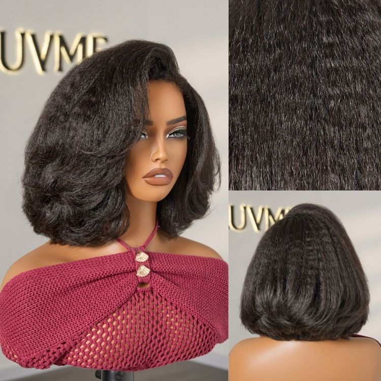Atelier Custom Collection | 4C Edges | 170% Density Kinky Curly Bob Minimalist Lace Glueless Side Part Short Wig-02