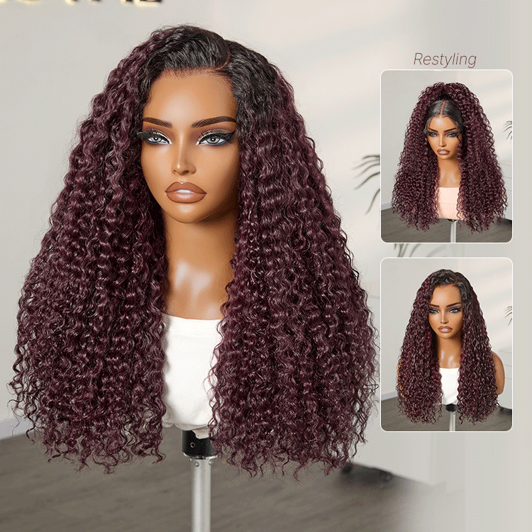 VolumeMAX™ 200% Density ReadytoGo Beginner Friendly Burgundy Glueless 5x5 Closure Lace HD Lace 22 inches Curly Wig-02