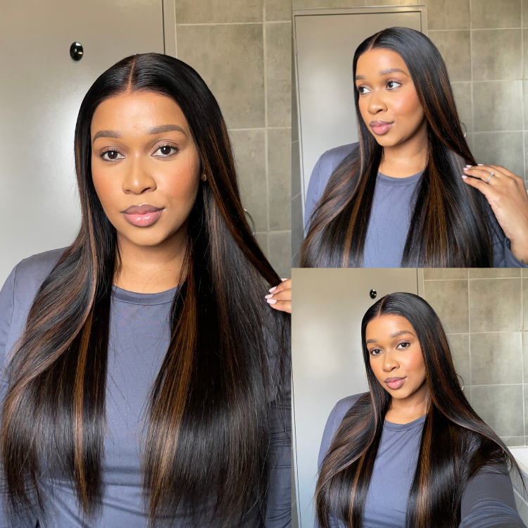 [onaoliphant]'s Special Link PreMax Wigs | Ultra Natural Hairline Brown Highlight & Natural Black Silky Straight Regular Cap & Drawstring Cap Glueless 13x4 Frontal Lace Long Wig Pre-Cut Lace-01