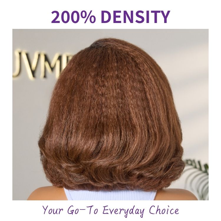 Atelier Custom Collection | 4C Edges | 200% Density Warm Reddish Brown Kinky Curly Bob Minimalist HD Lace Glueless Side Part Short Wig-10