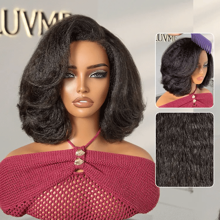 Atelier Custom Collection | 4C Edges | 200% Density Kinky Curly Bob Minimalist Lace Glueless Side Part Short Wig-10