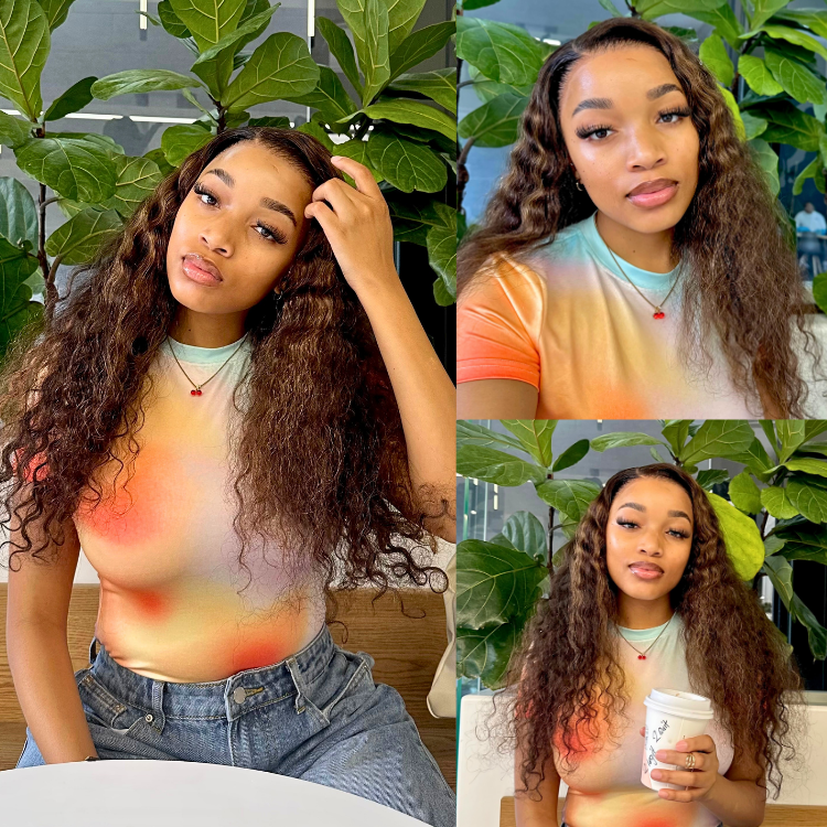 [khannnyiii]'s Special Link VolumeMAX™ 200% Density Brown Highlights Flexi-Fit Invisi Drawstring Cap Glueless 360 Lace Super Natural Hairline Water Wave Free Part 100% Human Hair Wig-01