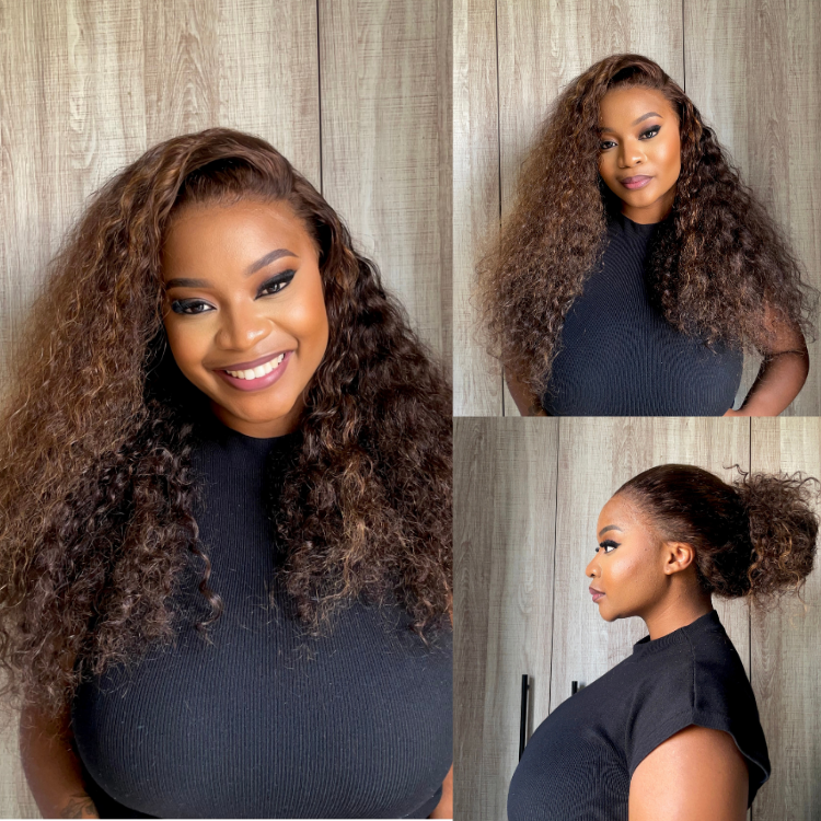 [fey_thulare]'s Special Link VolumeMAX™ 200% Density Brown Highlights Flexi-Fit Invisi Drawstring Cap Glueless 360 Lace Super Natural Hairline Water Wave Free Part 100% Human Hair Wig-01