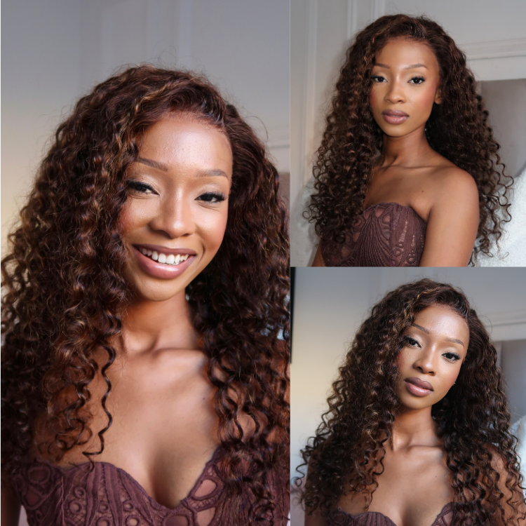 [_tshologumede]'s Special Link VolumeMAX™ 200% Density Brown Highlights Flexi-Fit Invisi Drawstring Cap Glueless 360 Lace Super Natural Hairline Water Wave Free Part 100% Human Hair Wig-01