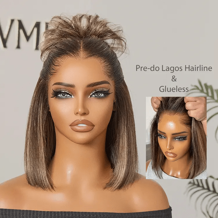 [boits_diale]'s Special Link Pre-do Lagos Hairline Flexi Fit Invisi Drawstring Cap 200% Density Blonde Highlight & Natural Black Silky Straight Bob Glueless 13x4 Frontal HD Lace Wig Pre-Cut Lace-03