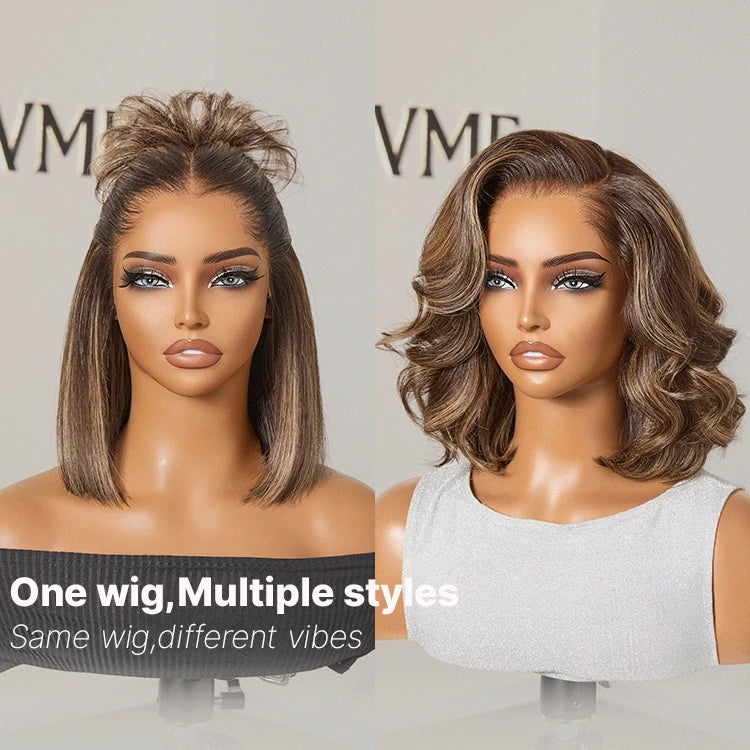 [nalohmzize]'s Special Link Pre-do Lagos Hairline Flexi Fit Invisi Drawstring Cap 200% Density Blonde Highlight & Natural Black Silky Straight Bob Glueless 13x4 Frontal HD Lace Wig Pre-Cut Lace-06