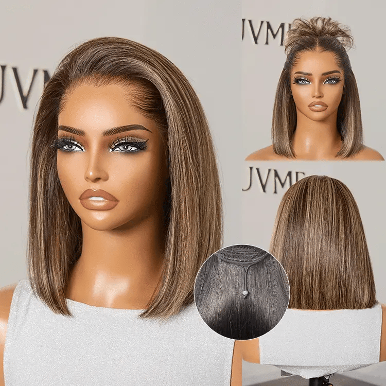 [nomsamadida]'s Special Link Pre-do Lagos Hairline Flexi Fit Invisi Drawstring Cap 200% Density Blonde Highlight & Natural Black Silky Straight Bob Glueless 13x4 Frontal HD Lace Wig Pre-Cut Lace-02