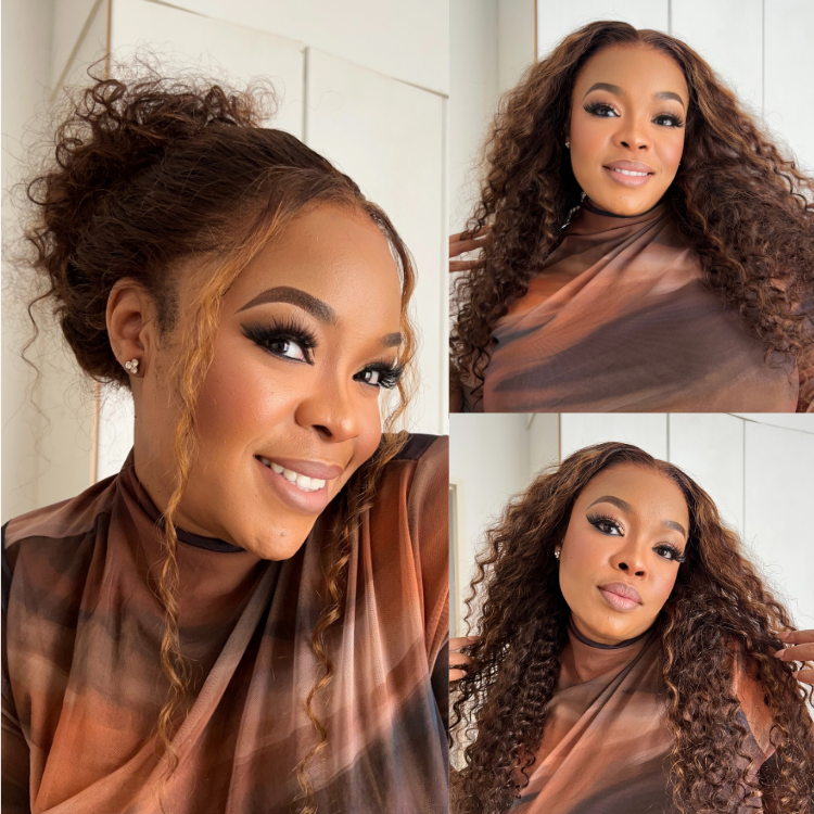 [_matshepo_]'s Special Link VolumeMAX™ 200% Density Brown Highlights Flexi-Fit Invisi Drawstring Cap Glueless 360 Lace Super Natural Hairline Water Wave Free Part 100% Human Hair Wig-01