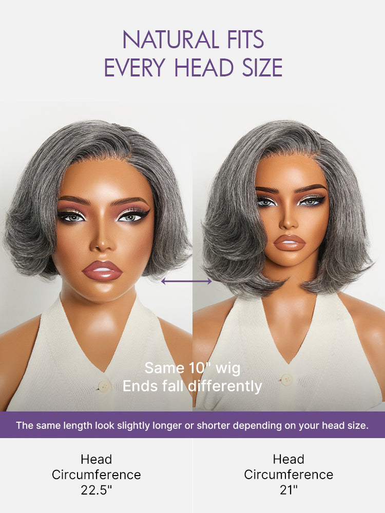 Boss Vibe Salt & Pepper Layered Bob Glueless Pre-Cut Minimalist  HD Lace Grey Wig-08