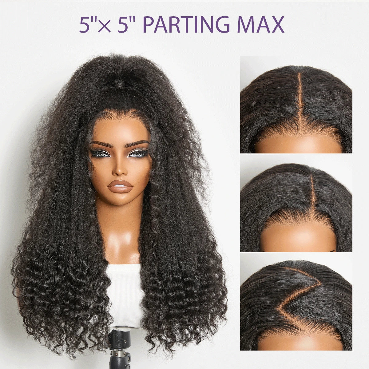 VolumeMAX™ 250% Density ReadytoGo Beginner Friendly Natural Black Glueless 5x5 Closure HD Lace 20 inches Kinky Straight to Curly Wig-02